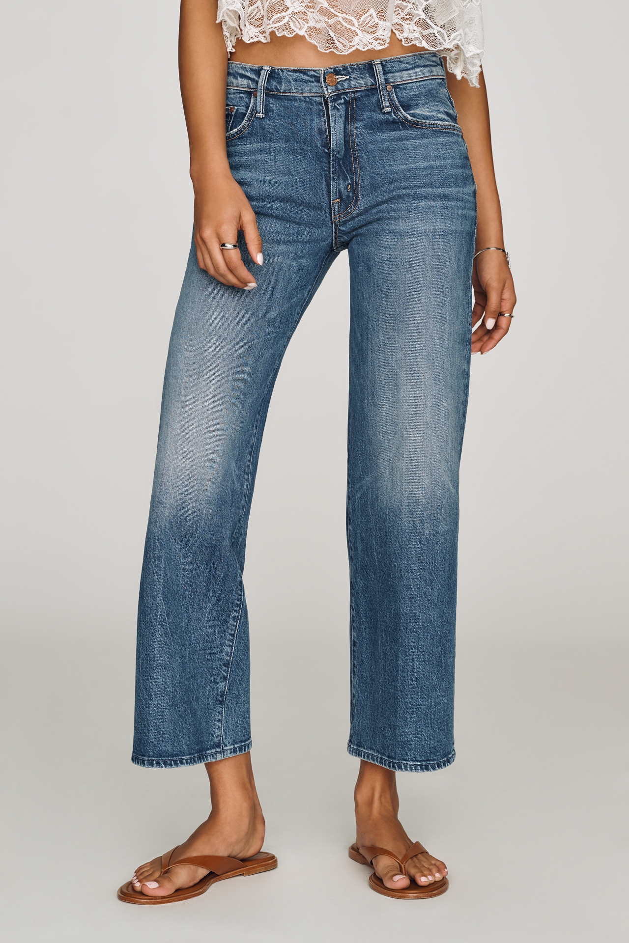 MOTHER Maven Mid-Rise Cropped Wide-Leg Jeans
