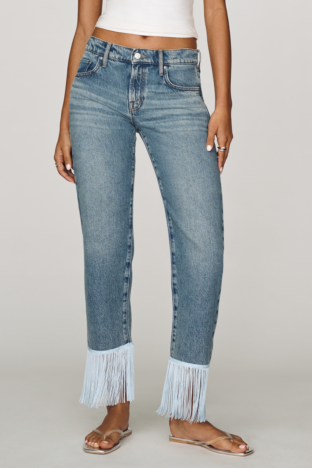 MOTHER Relish Fringed Low-Rise Cropped Jeans