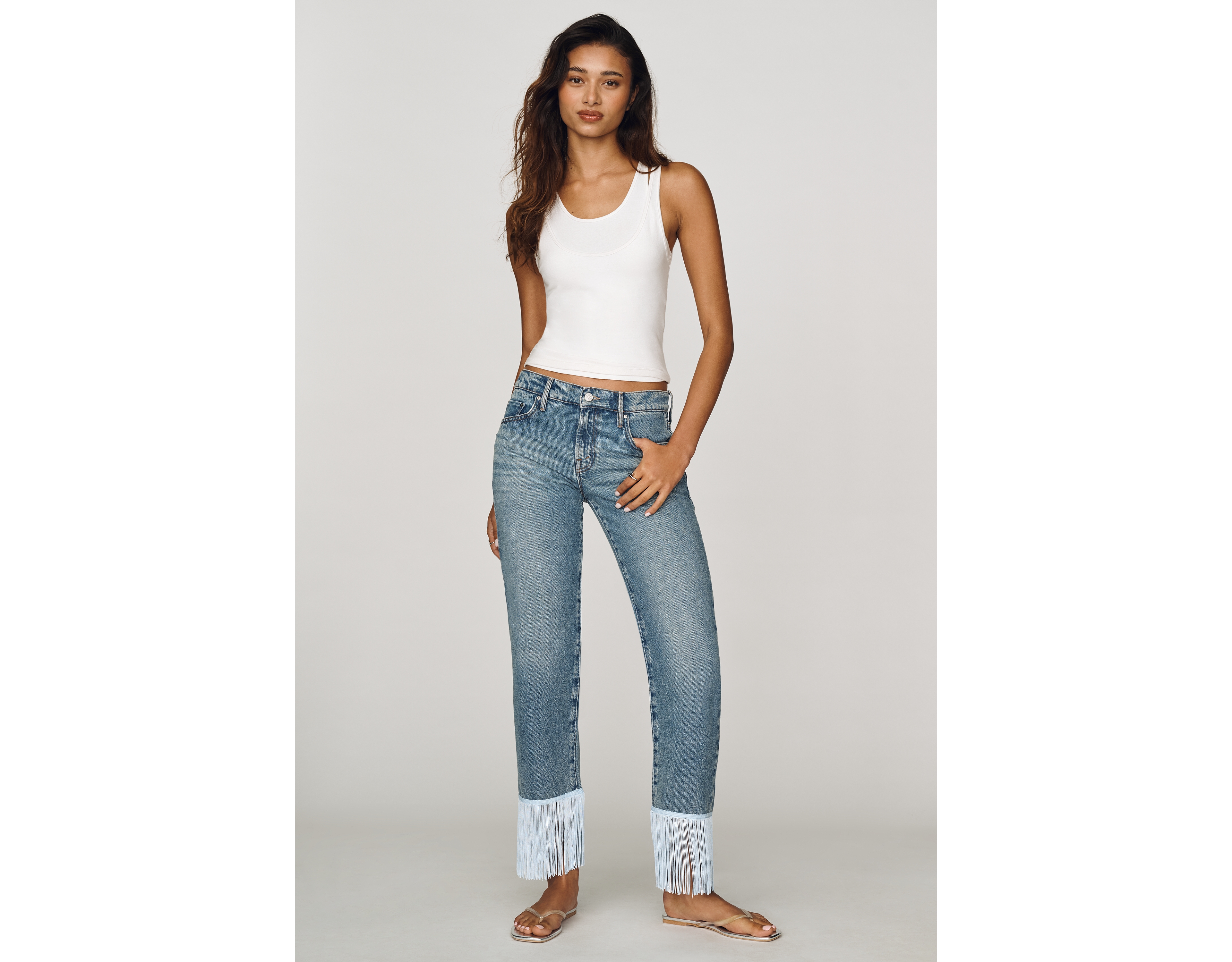 MOTHER Relish Fringed Low-Rise Cropped Straight-Leg Jeans