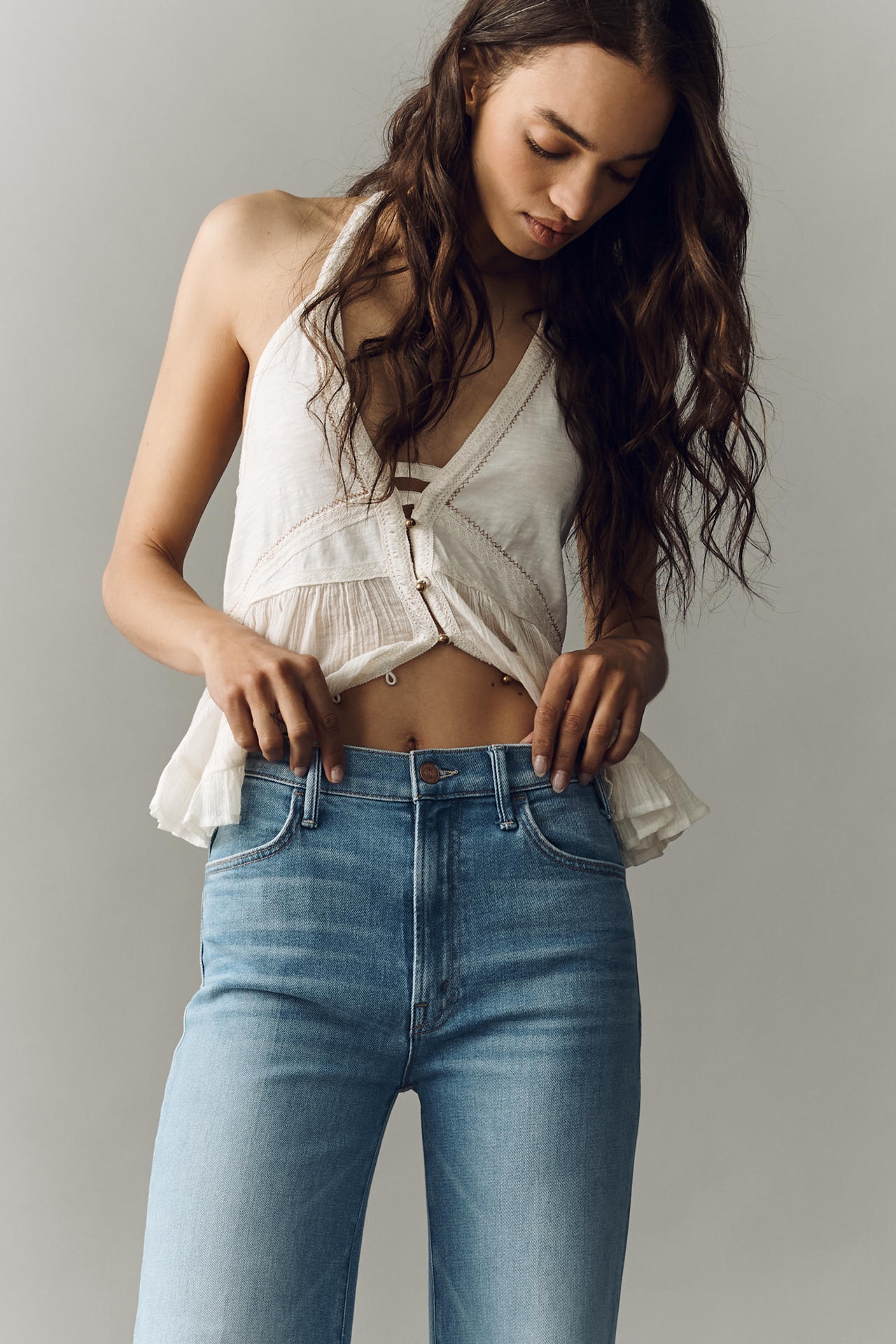 MOTHER High-Rise Hustler Roller Sneak Jeans