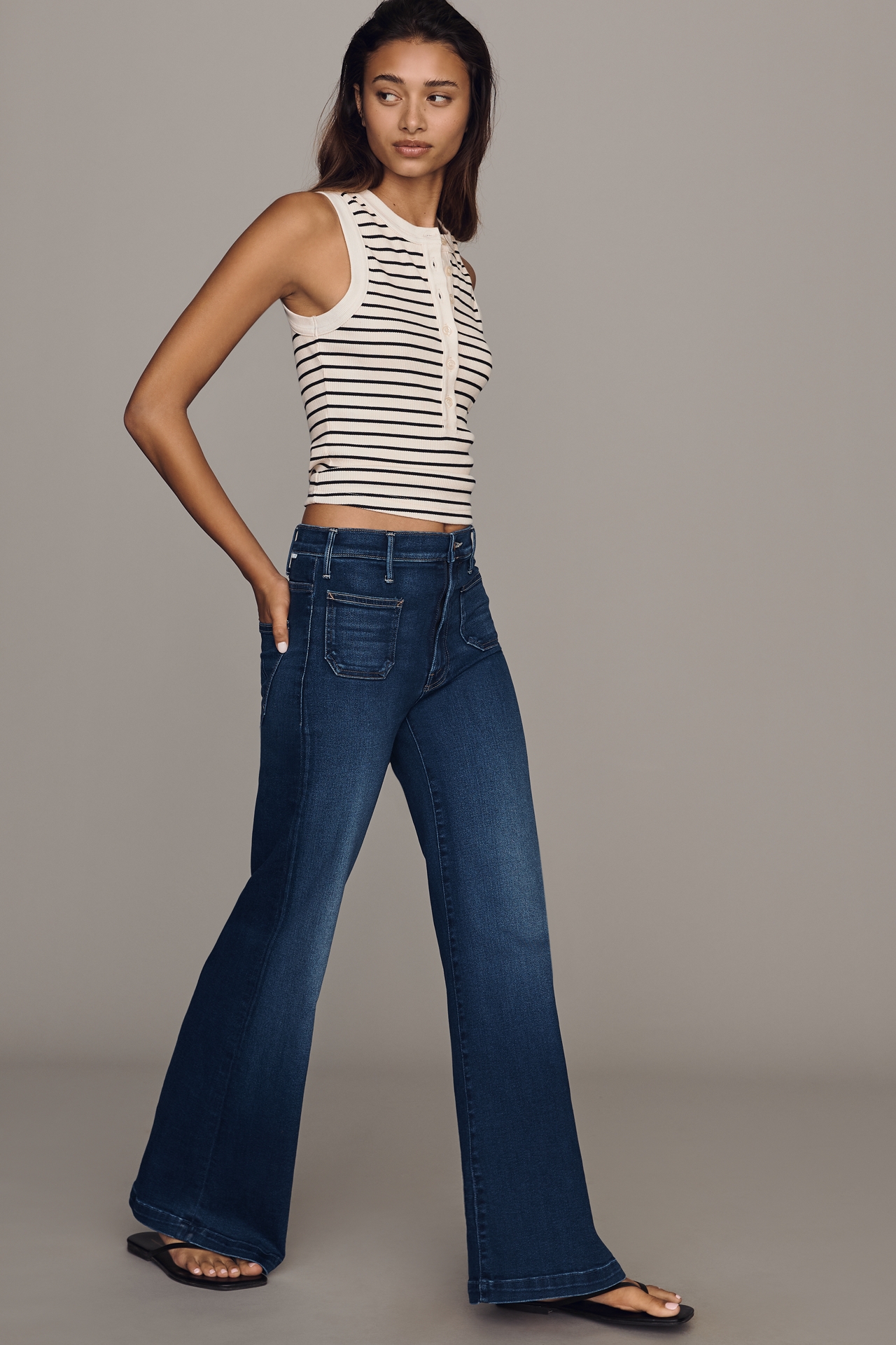 MOTHER Hustler Roller Patch Pocket Sneak High Rise Wide Leg Jeans
