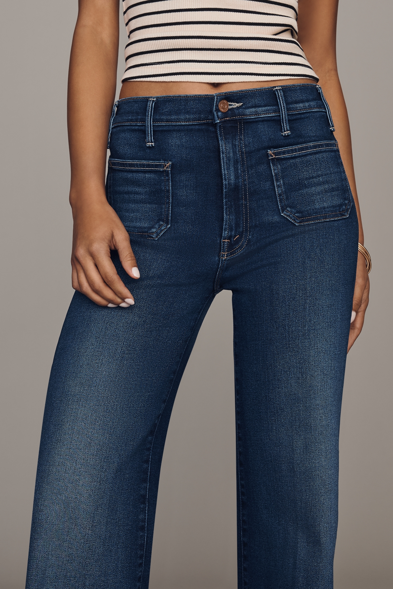 MOTHER Hustler Roller Patch Pocket Sneak High Rise Wide Leg Jeans