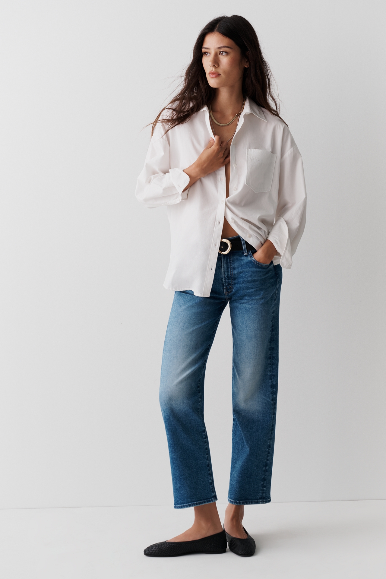 MOTHER Rambler Mid-Rise Straight Zip Flood Jeans