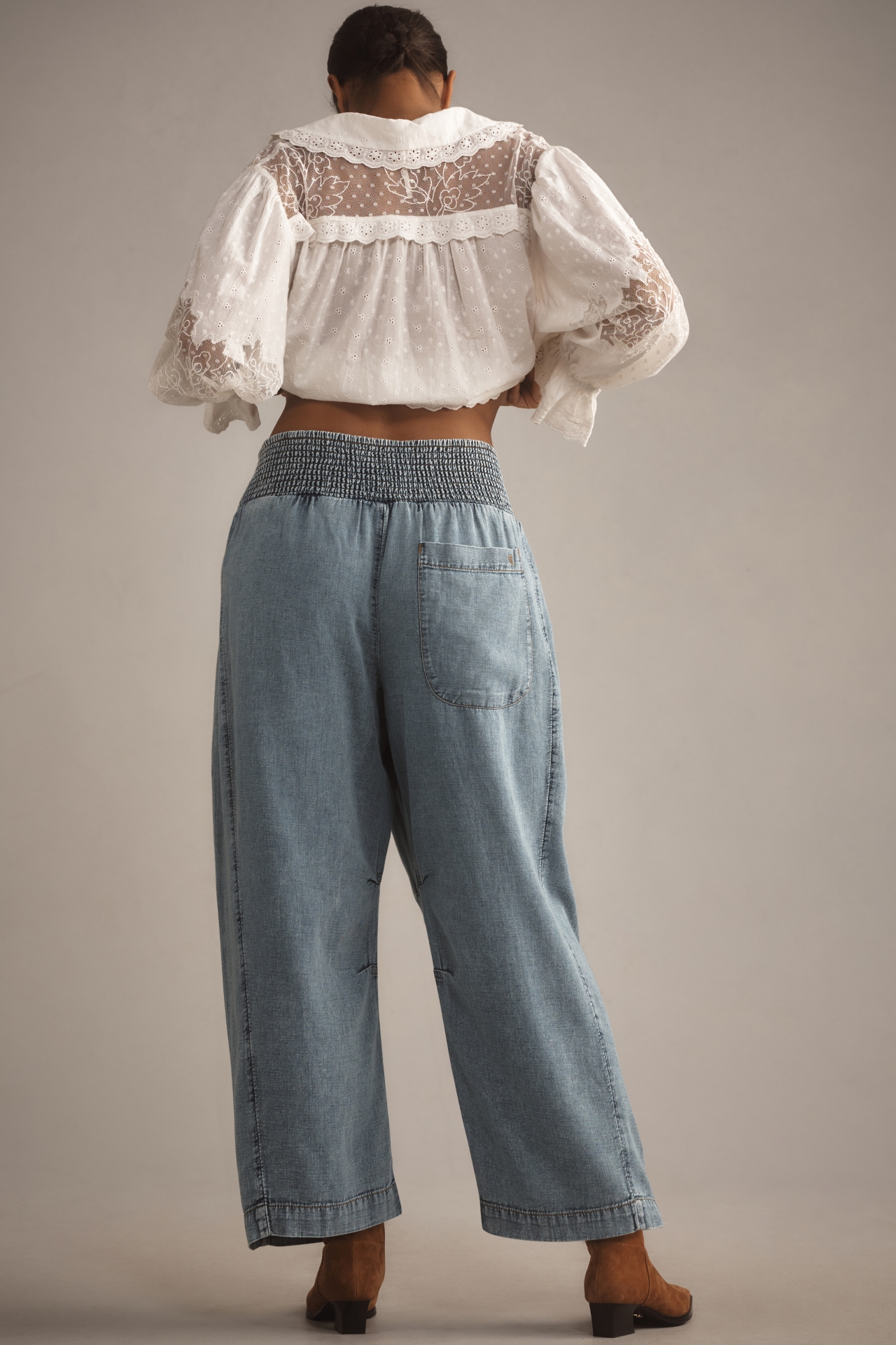 The Reese Smocked Pull-On Barrel Pants: Denim Edition