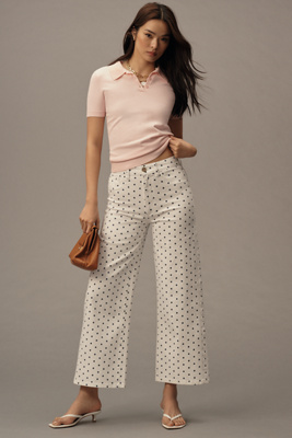 Dl1961 Hepburn High Rise Ankle Wide Leg Jeans In Marine Dots In White