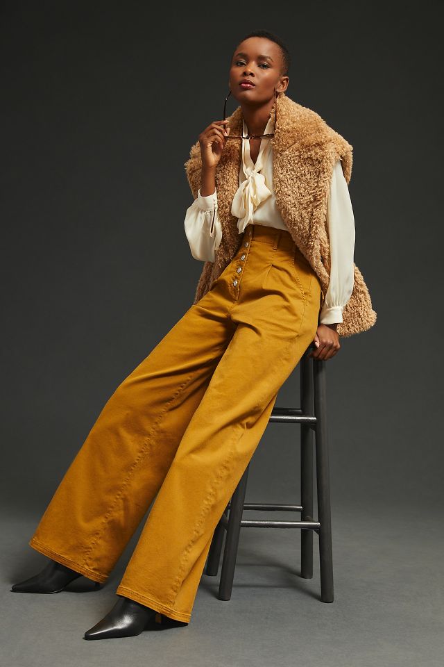 Brown High Rise Pleated Wide Leg Pant