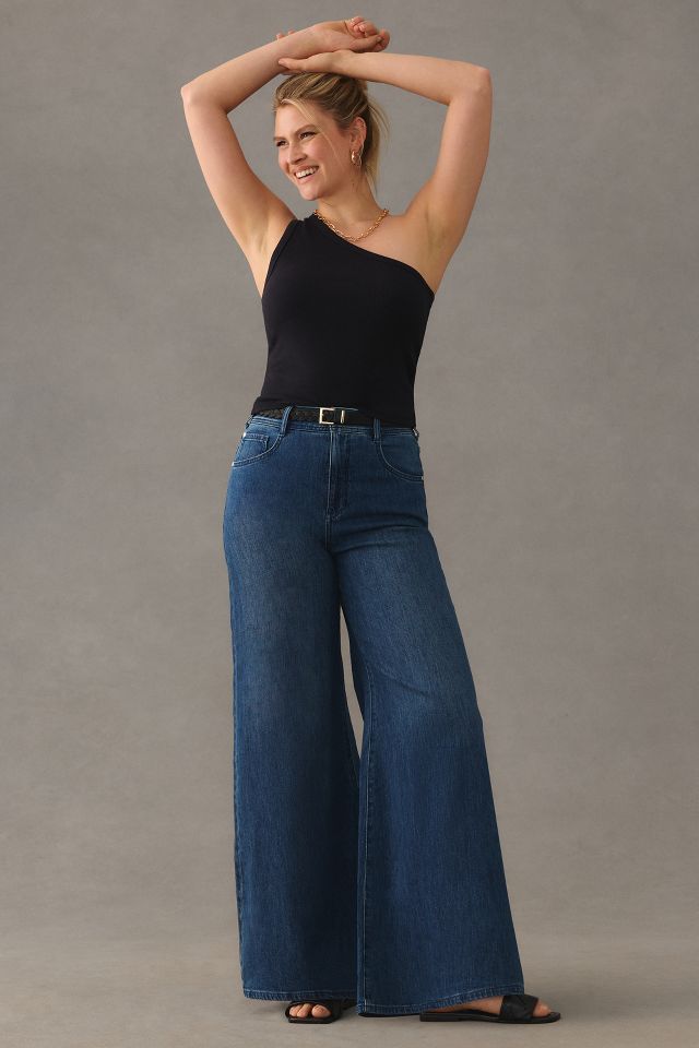 Jeans  Womens Pilcro Pilcro Strapless Polished Wide-Leg Jumpsuit Dark Rue  Wash - Bolmeg