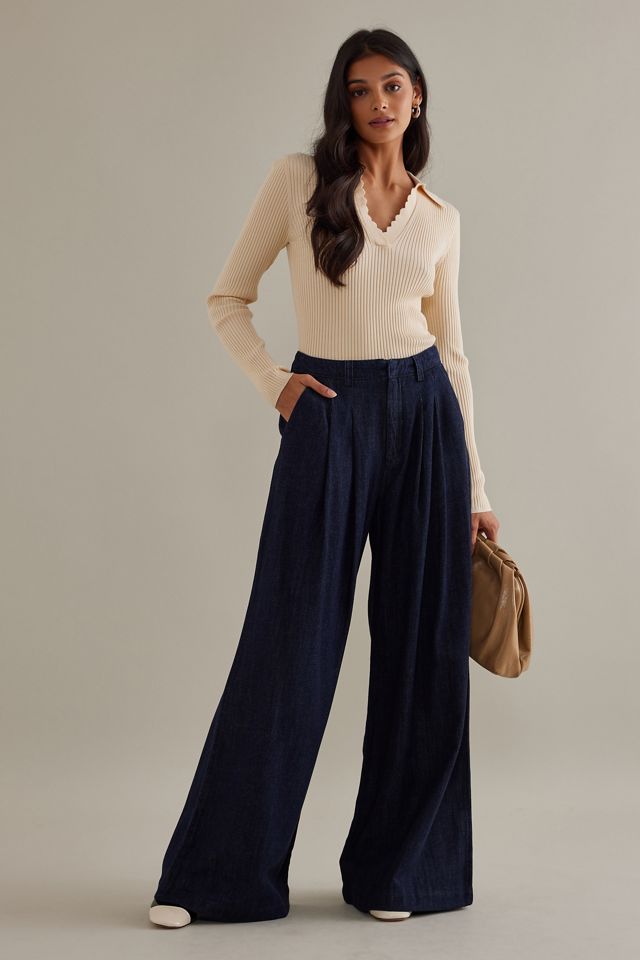The Avery Pleated Wide-Leg Denim Trousers by Maeve #2