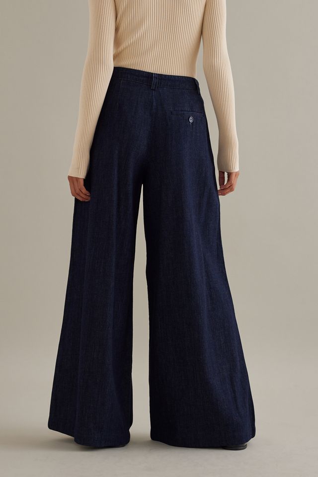 The Avery Pleated Wide-Leg Denim Trousers by Maeve #3