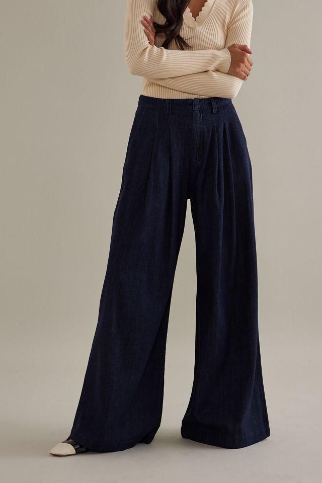 The Avery Pleated Wide-Leg Denim Trousers by Maeve #4