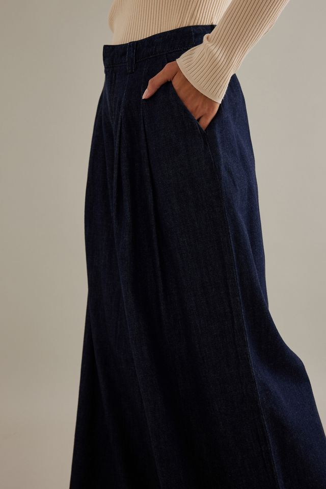 The Avery Pleated Wide-Leg Denim Trousers by Maeve #5