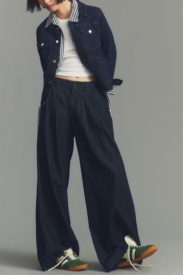 The Avery Pleated Wide-Leg Denim Trousers by Maeve #1