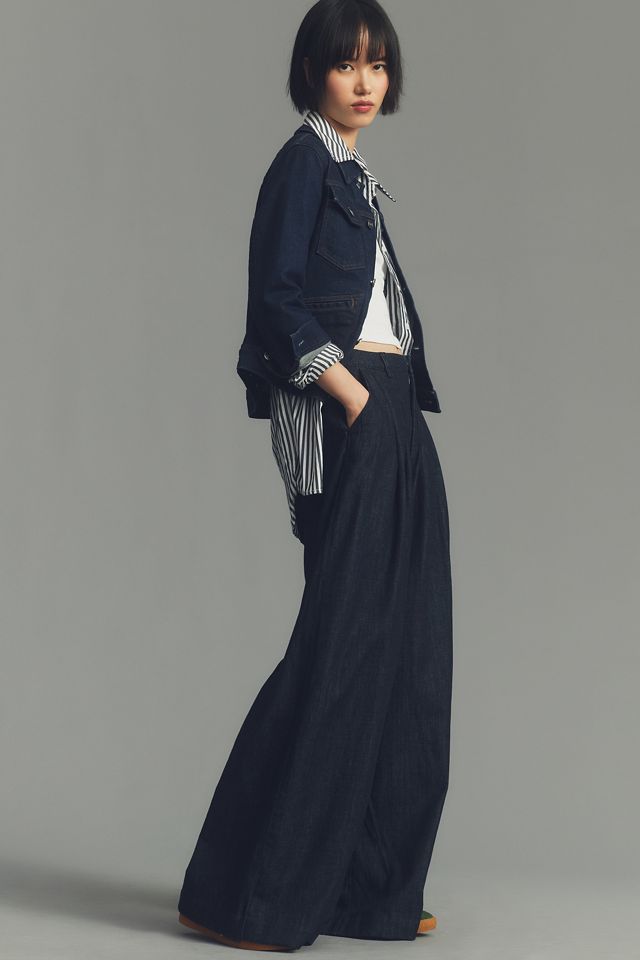 The Avery Pleated Wide-Leg Denim Trousers by Maeve #6