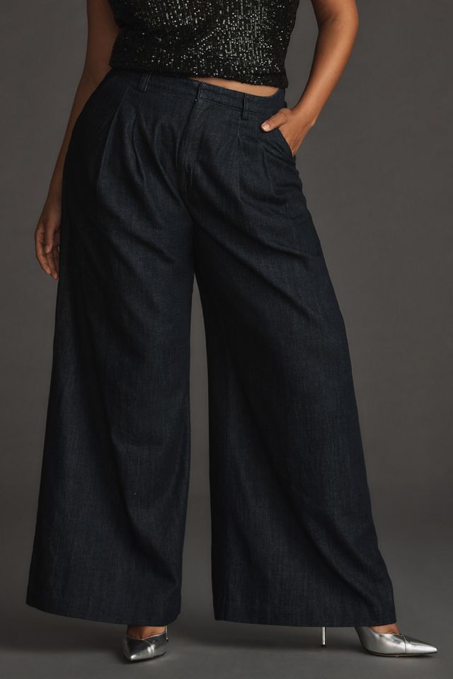 The Avery Pleated Wide-Leg Denim Trousers by Maeve #9