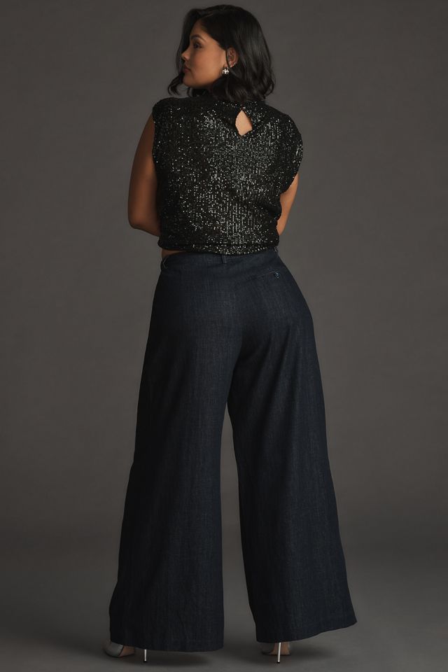 The Avery Pleated Wide-Leg Denim Trousers by Maeve #10