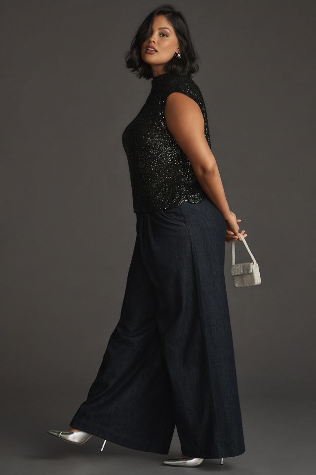 The Avery Pleated Wide-Leg Denim Trousers by Maeve #11