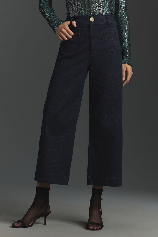 The Colette Sparkle Denim Cropped Wide-Leg Jeans by Maeve #1
