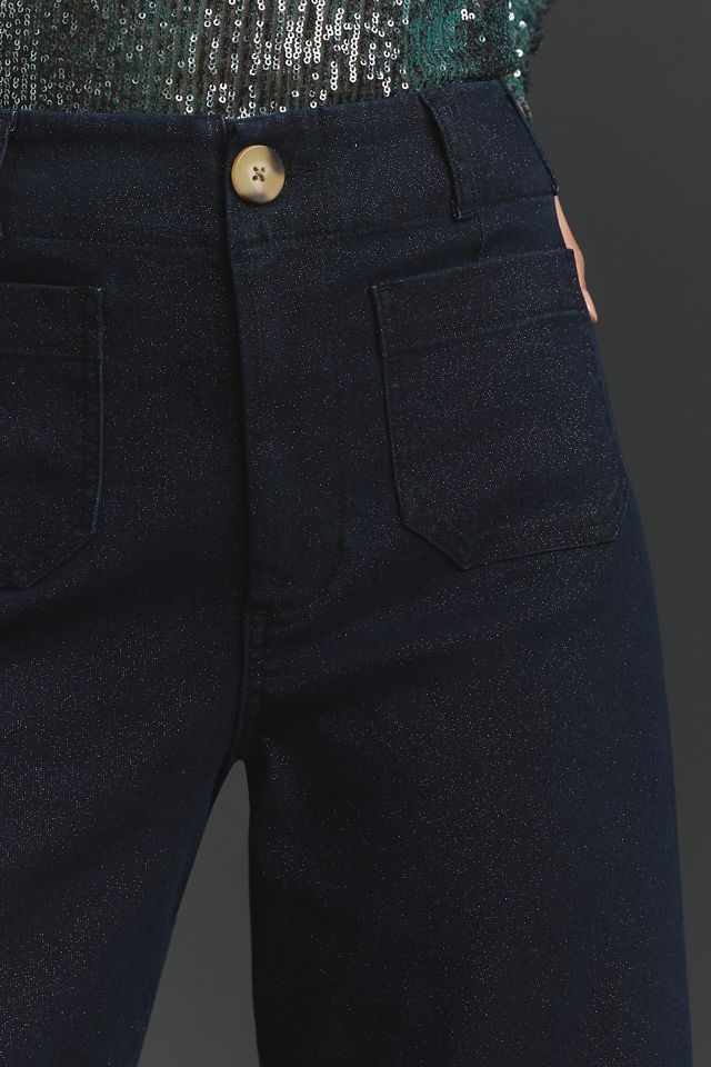 The Colette Sparkle Denim Cropped Wide-Leg Jeans by Maeve #2