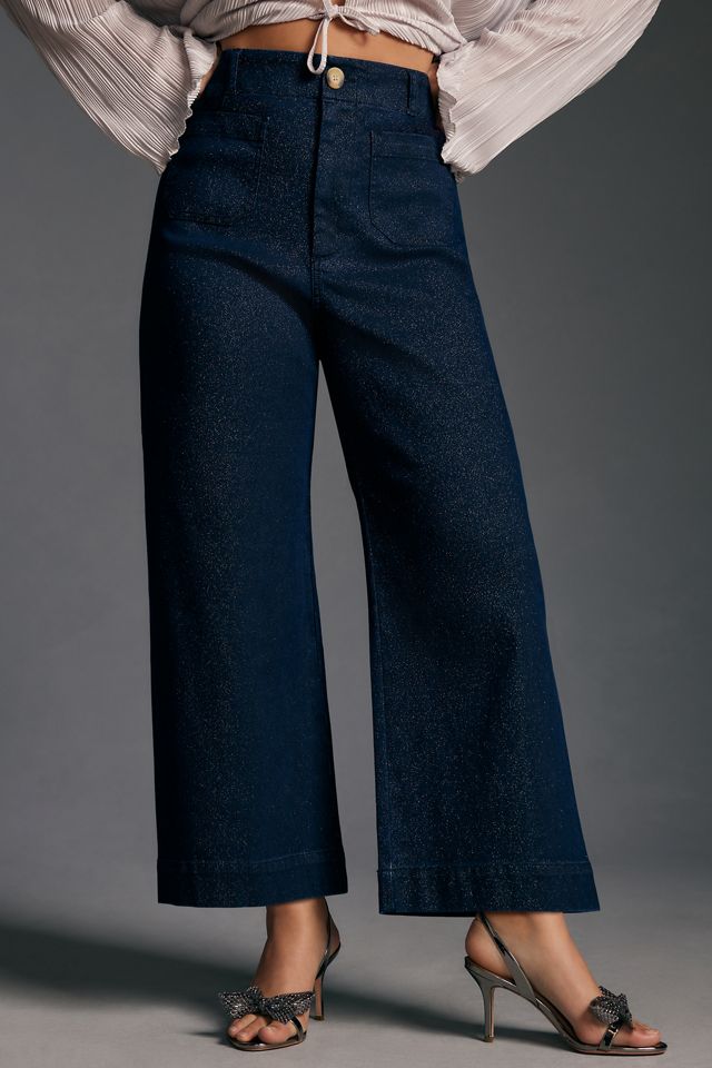 The Colette Sparkle Denim Cropped Wide-Leg Jeans by Maeve #5