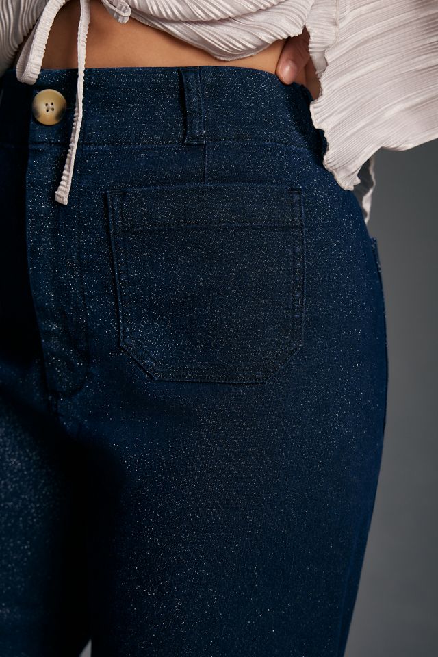 The Colette Sparkle Denim Cropped Wide-Leg Jeans by Maeve #7