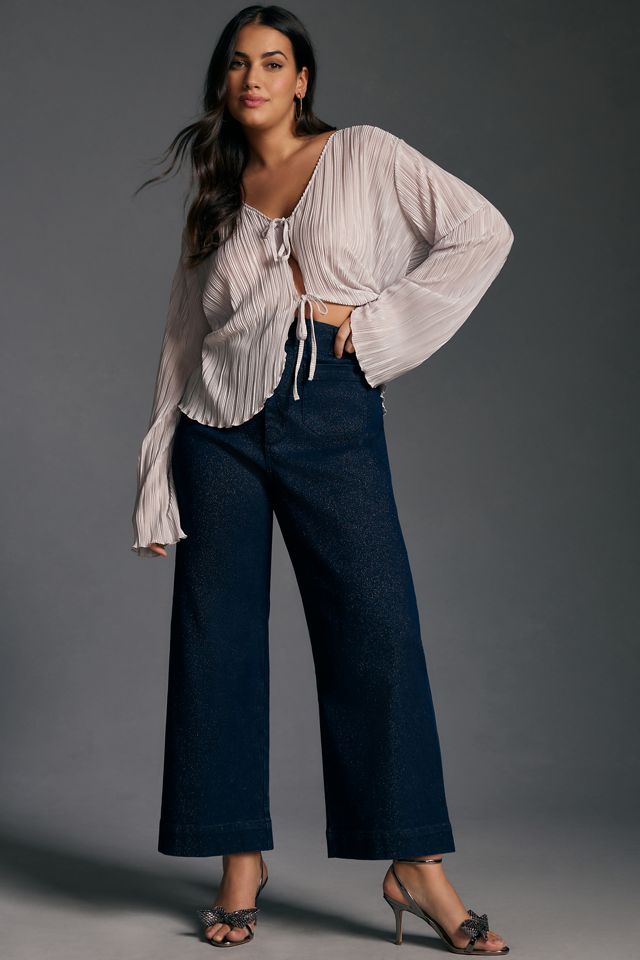 The Colette Sparkle Denim Cropped Wide-Leg Jeans by Maeve #4