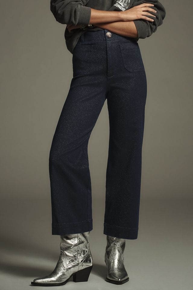 Maeve Colette Sparkle High-Rise Wide-Leg Cropped Jeans #1