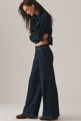 Maeve Scallop-Edge High-Rise Wide-Leg Jeans