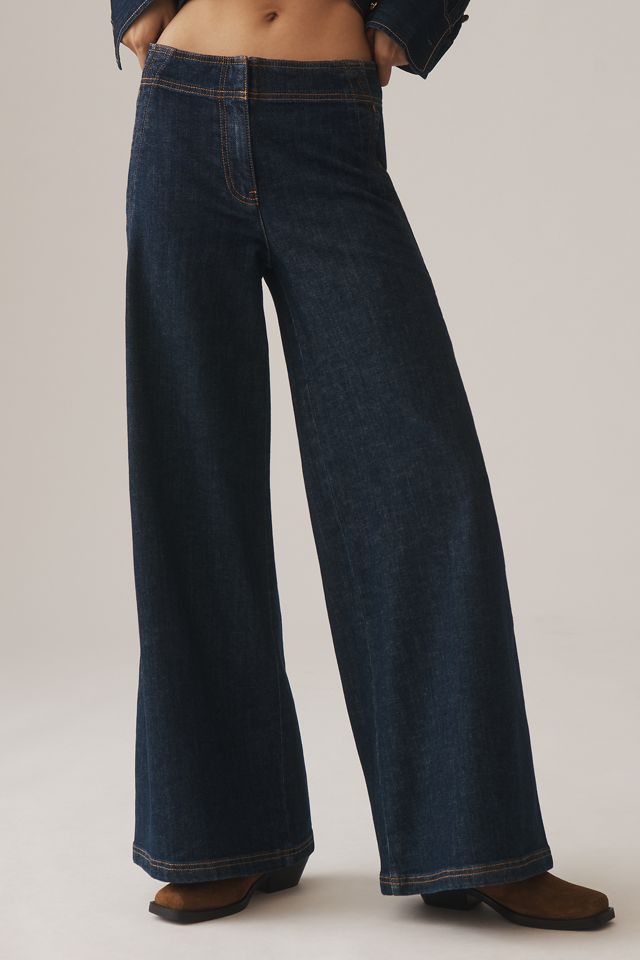 Maeve Scallop-Edge High-Rise Wide-Leg Jeans