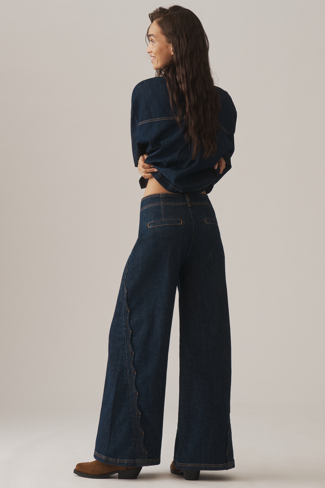 Maeve Scallop-Edge High-Rise Wide-Leg Jeans