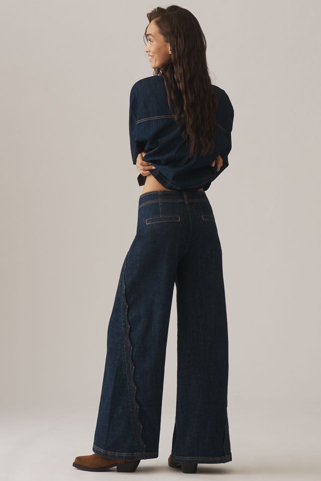 Maeve Scallop-Edge High-Rise Wide-Leg Jeans