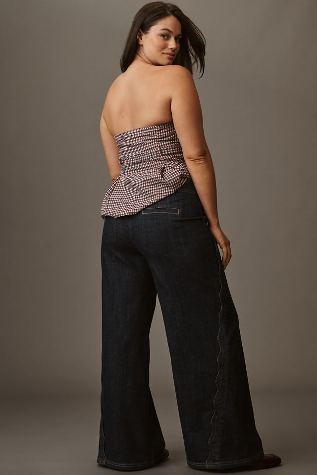 Maeve Scallop-Edge High-Rise Wide-Leg Jeans #7