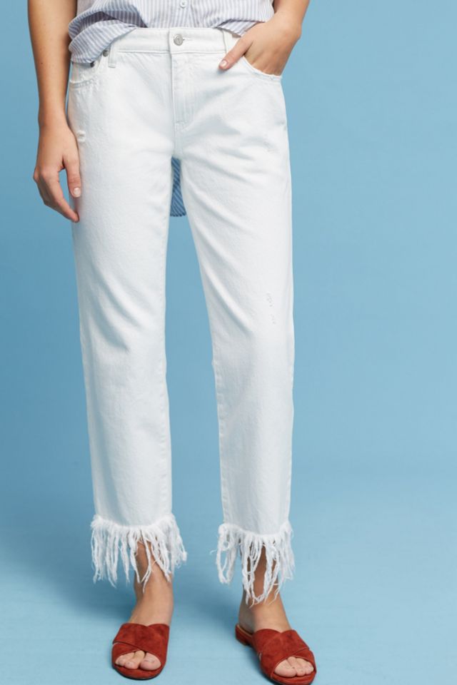 Pilcro Hyphen Mid-Rise Straight Fringed Jeans