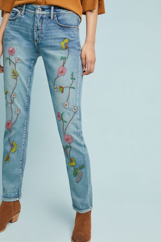 Pilcro Floral Embroidered Mid-Rise Slim Boyfriend Jeans #4