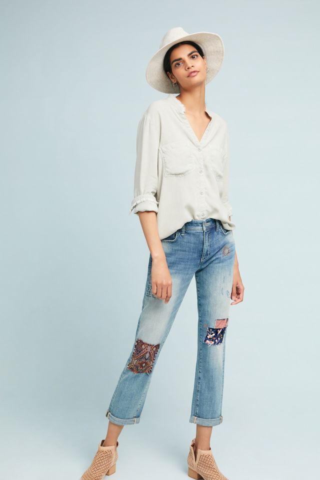 Pilcro Patched Mid-Rise Slim Boyfriend Jeans | Anthropologie