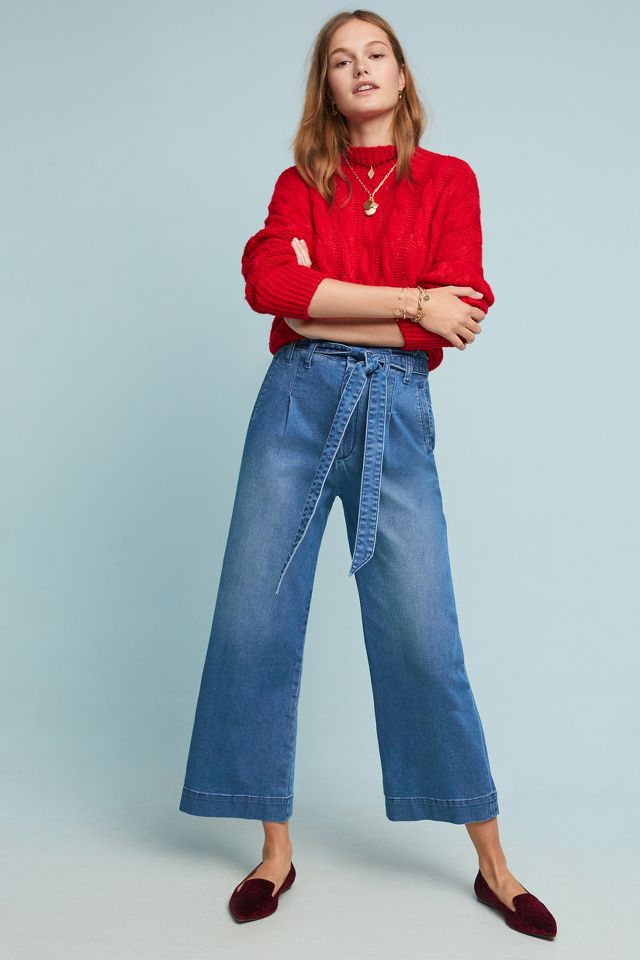 High rise hot sale belted jeans