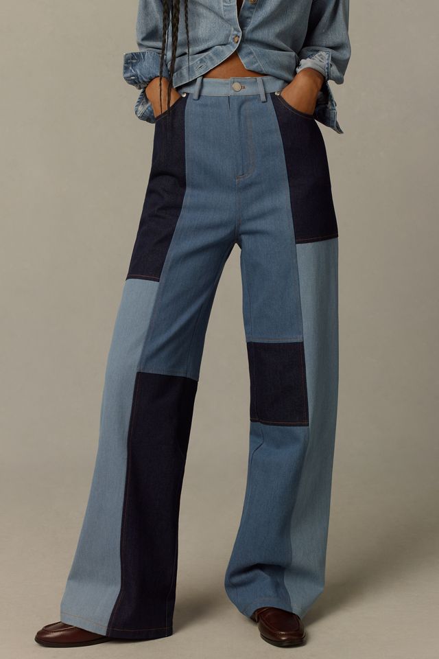 Avec Les Filles Patchwork High-Rise Wide-Leg Jeans #1