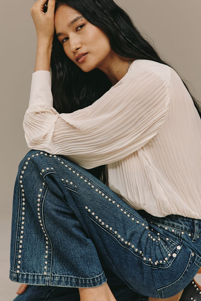 Avec Les Filles High-Rise Studded Wide-Leg Jeans #1