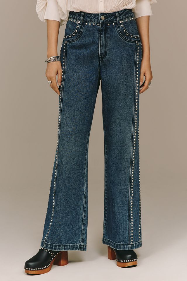 Avec Les Filles High-Rise Studded Wide-Leg Jeans #2