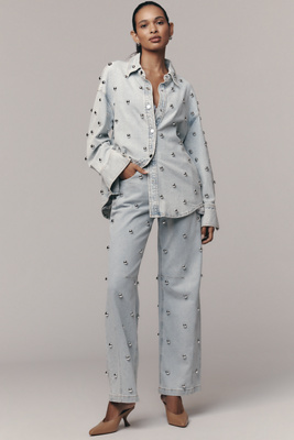 Avec Les Filles Avec Le Filles High-rise Studded Tapered Jeans In Blue