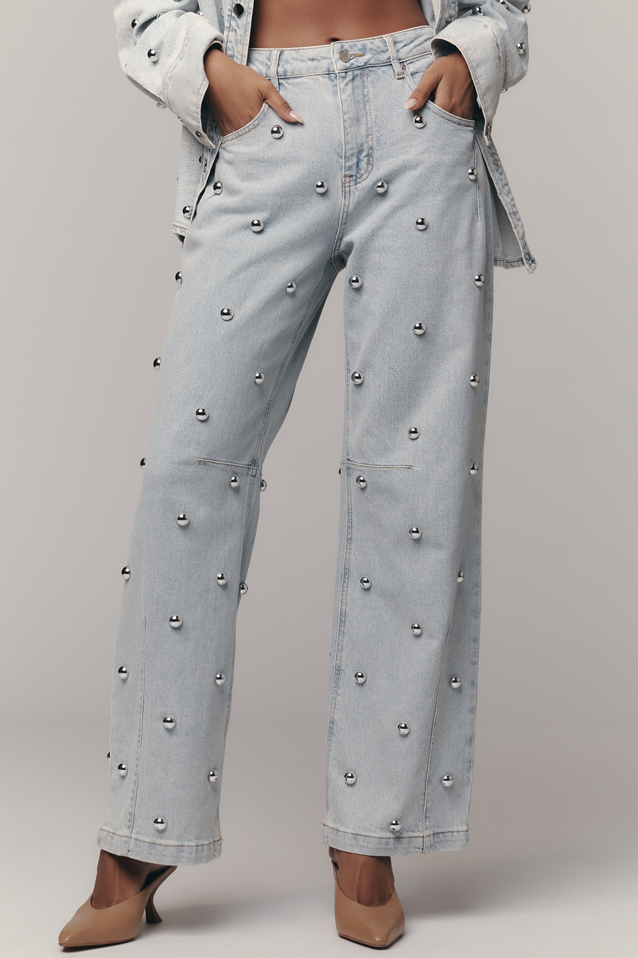 Avec Le Filles High-Rise Studded Tapered Jeans