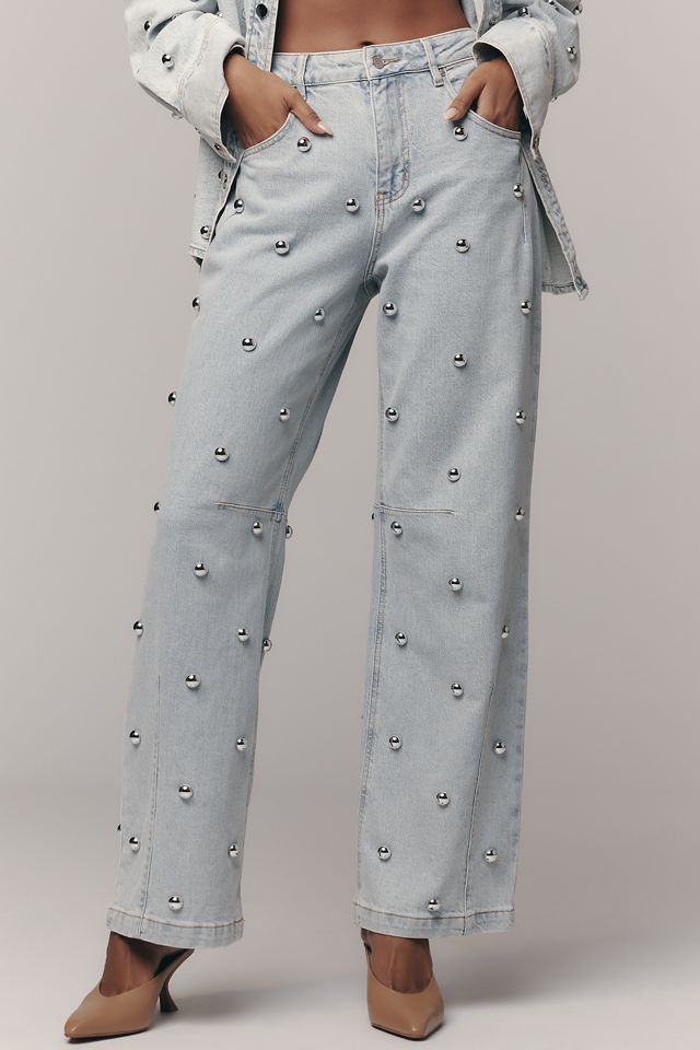 Avec Le Filles High-Rise Studded Tapered Jeans #1