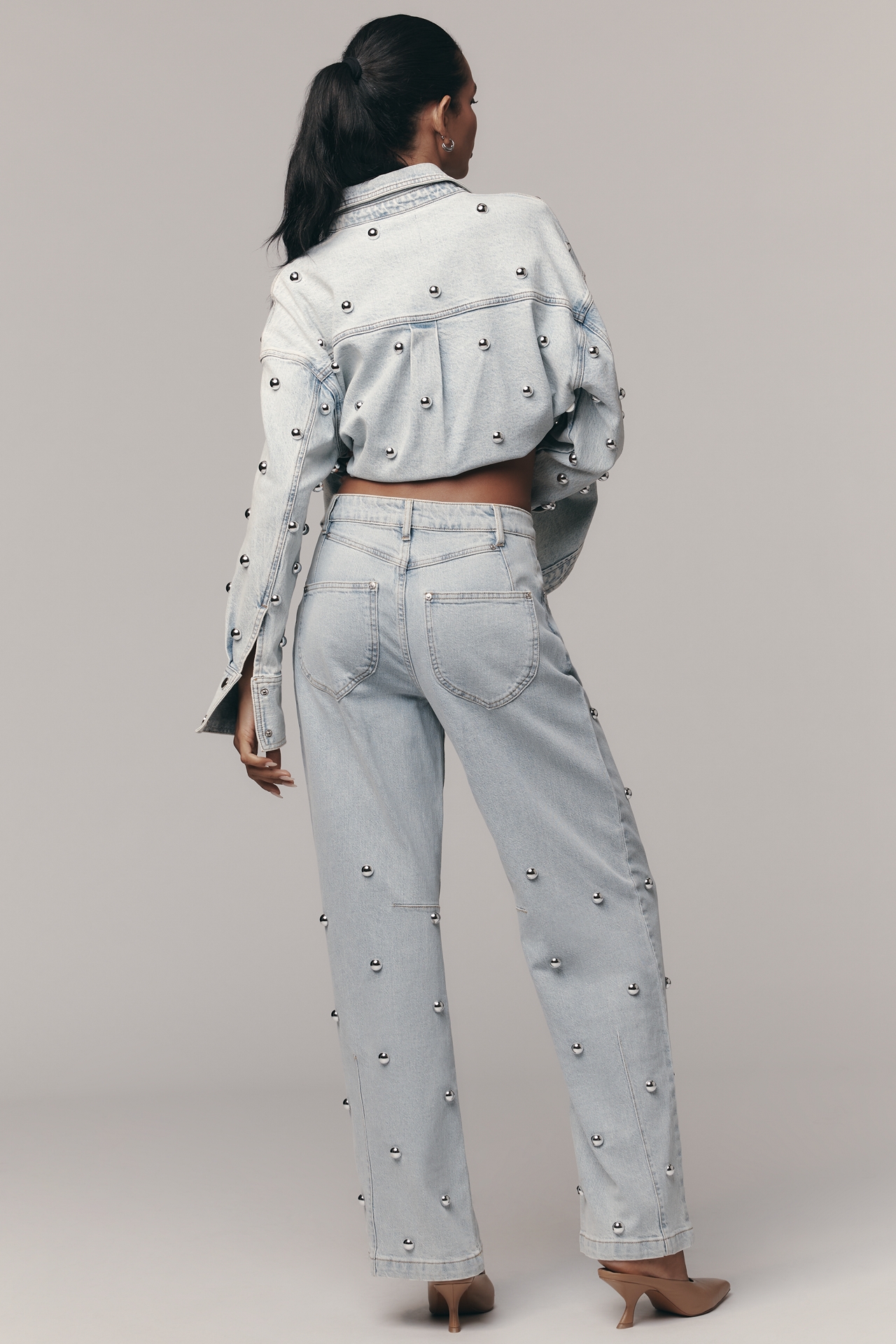 Avec Le Filles High-Rise Studded Tapered Jeans