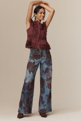 Avec Les Filles Printed High-Rise Wide-Leg Jeans