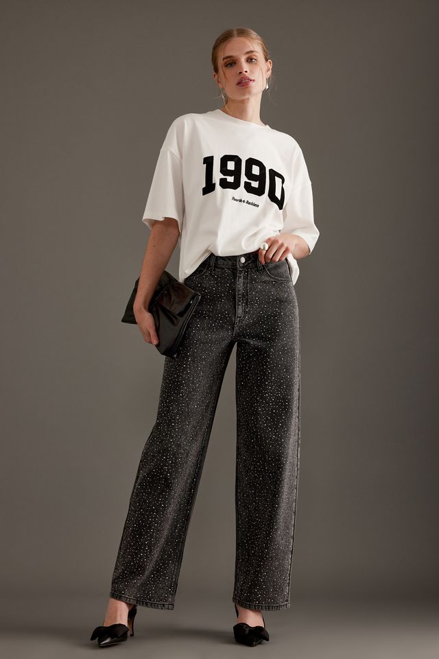 Selected Femme Marley-Merle Rhinestone Wide-Leg Jeans #3