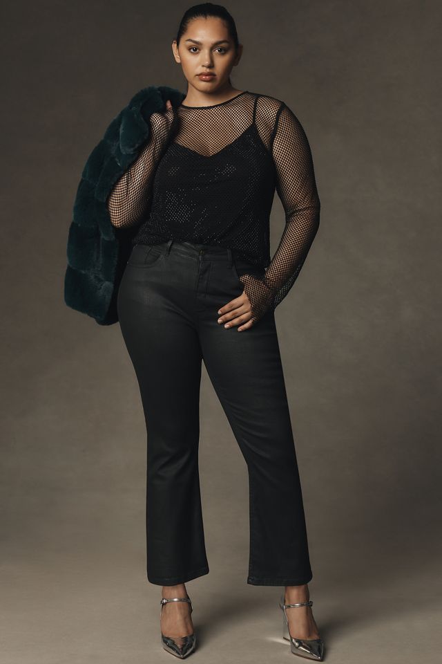 The Yaya Coated Mid-Rise Crop Flare Jeans #4