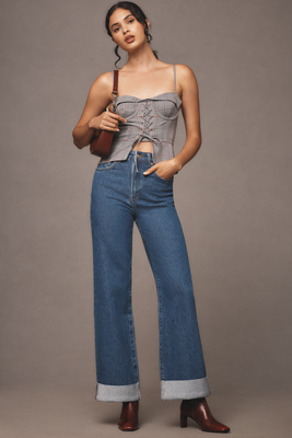 Shop Pilcro The Austyn High-rise Cuffed Wide-leg Jeans By  In Blue