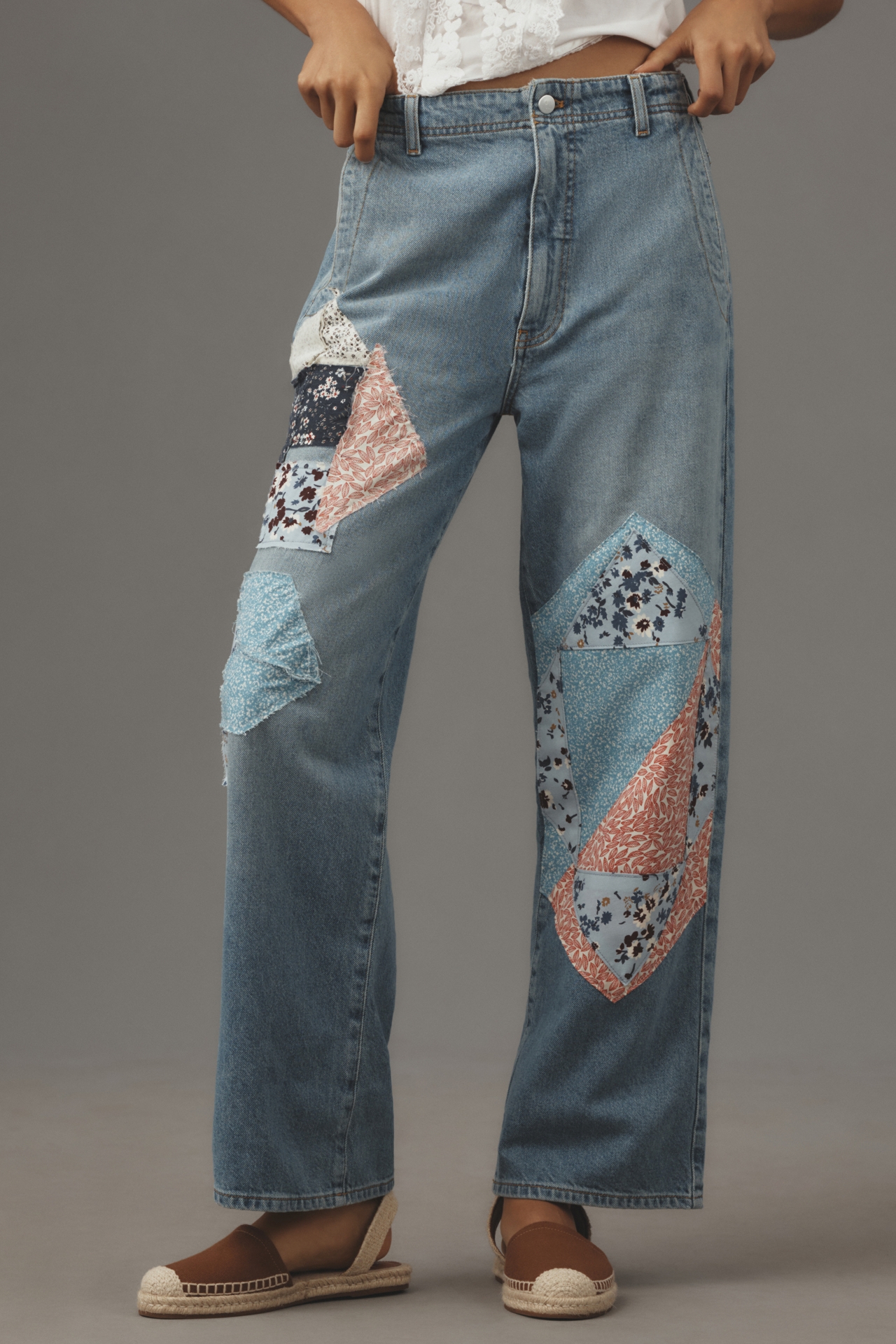 The Lonnie Cuffed High-Rise Crop Jeans by Pilcro: Patchwork Edition