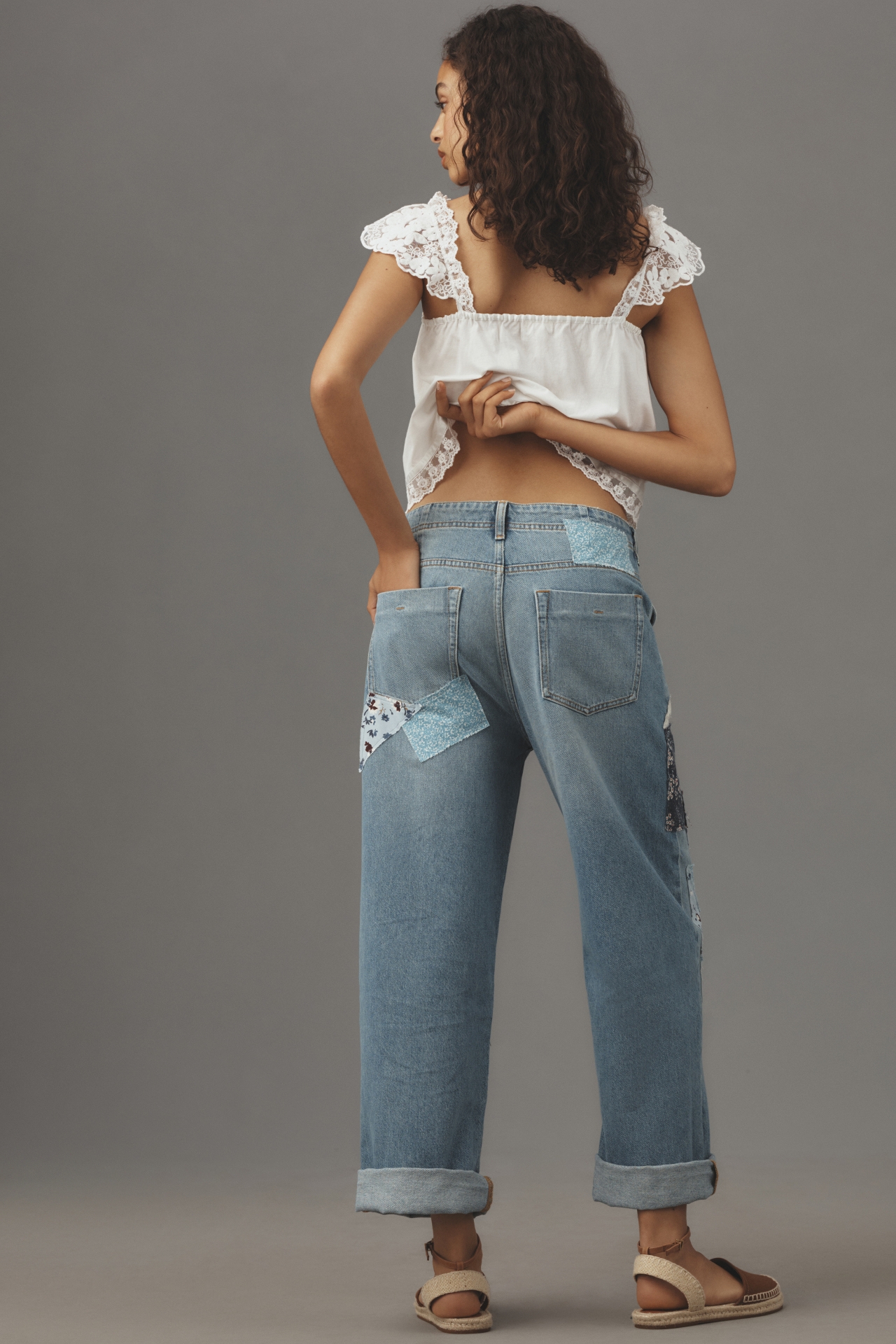 The Lonnie Cuffed High-Rise Crop Jeans by Pilcro: Patchwork Edition