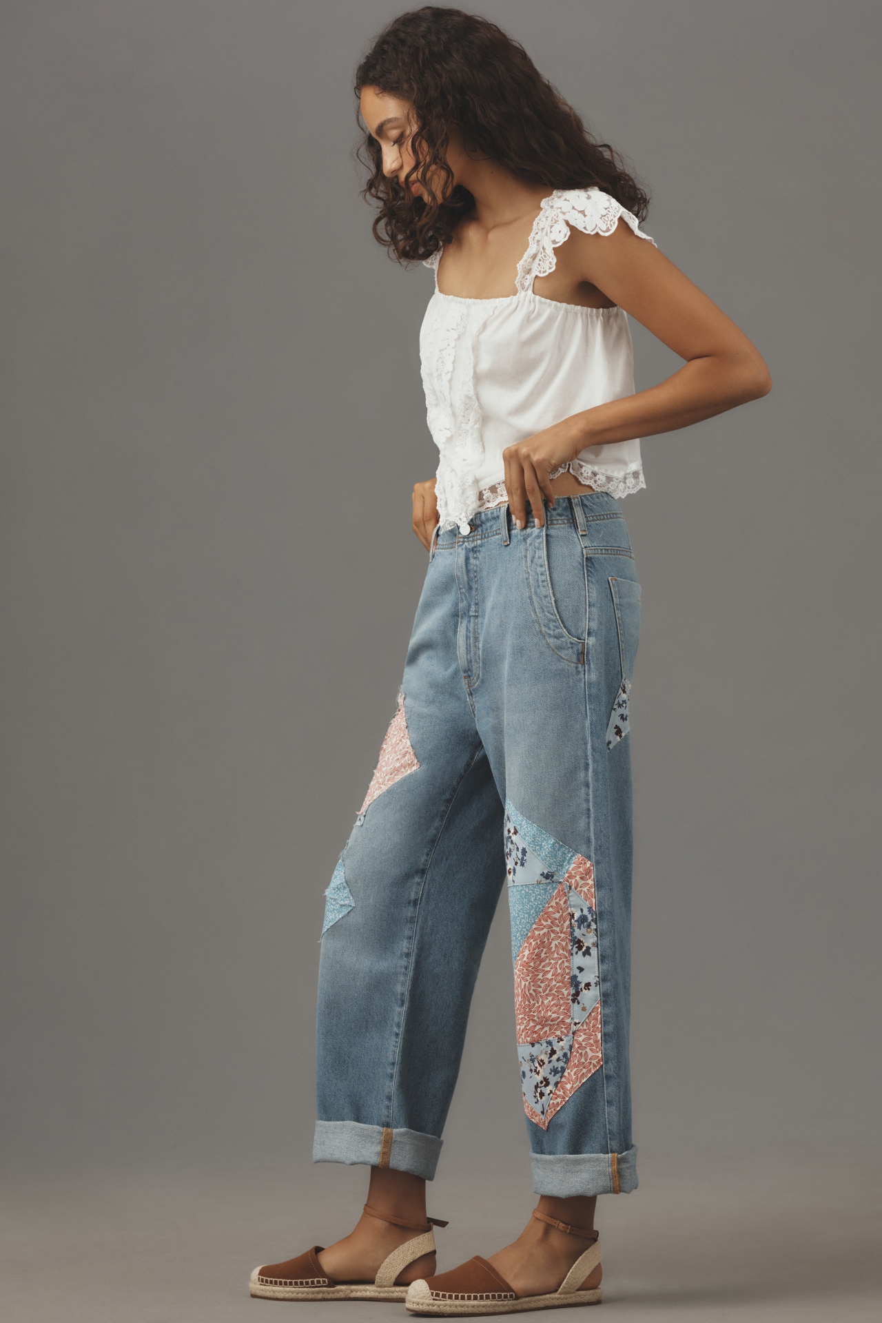 The Lonnie Cuffed High-Rise Crop Jeans by Pilcro: Patchwork Edition