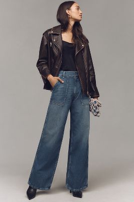 Shop Pilcro Utility High-rise Wide-leg Jeans In Blue